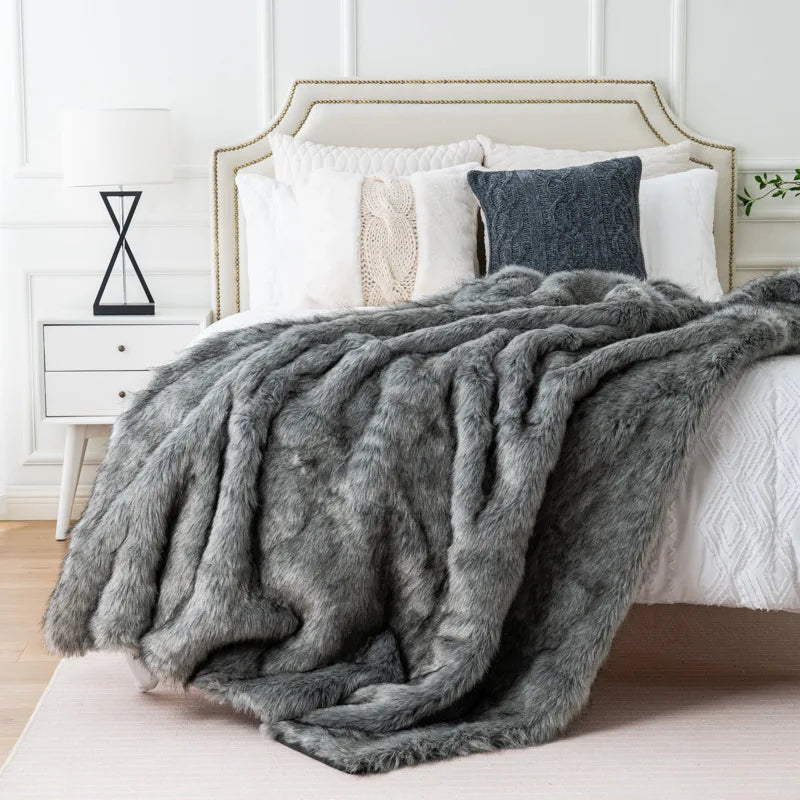 Luxury Faux Fox Fur Throw Blanket with Ultra Soft Plush Feel and Elegant Home Decor Design