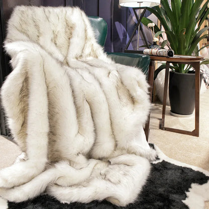 Luxury Faux Fox Fur Throw Blanket with Ultra Soft Plush Feel and Elegant Home Decor Design
