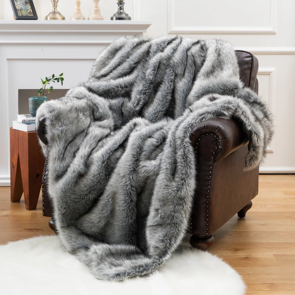 Luxury Faux Fox Fur Throw Blanket with Ultra Soft Plush Feel and Elegant Home Decor Design
