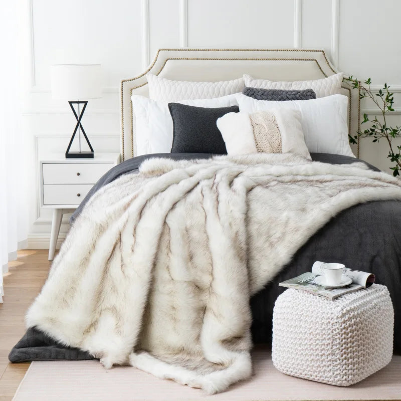 Luxury Faux Fox Fur Throw Blanket with Ultra Soft Plush Feel and Elegant Home Decor Design