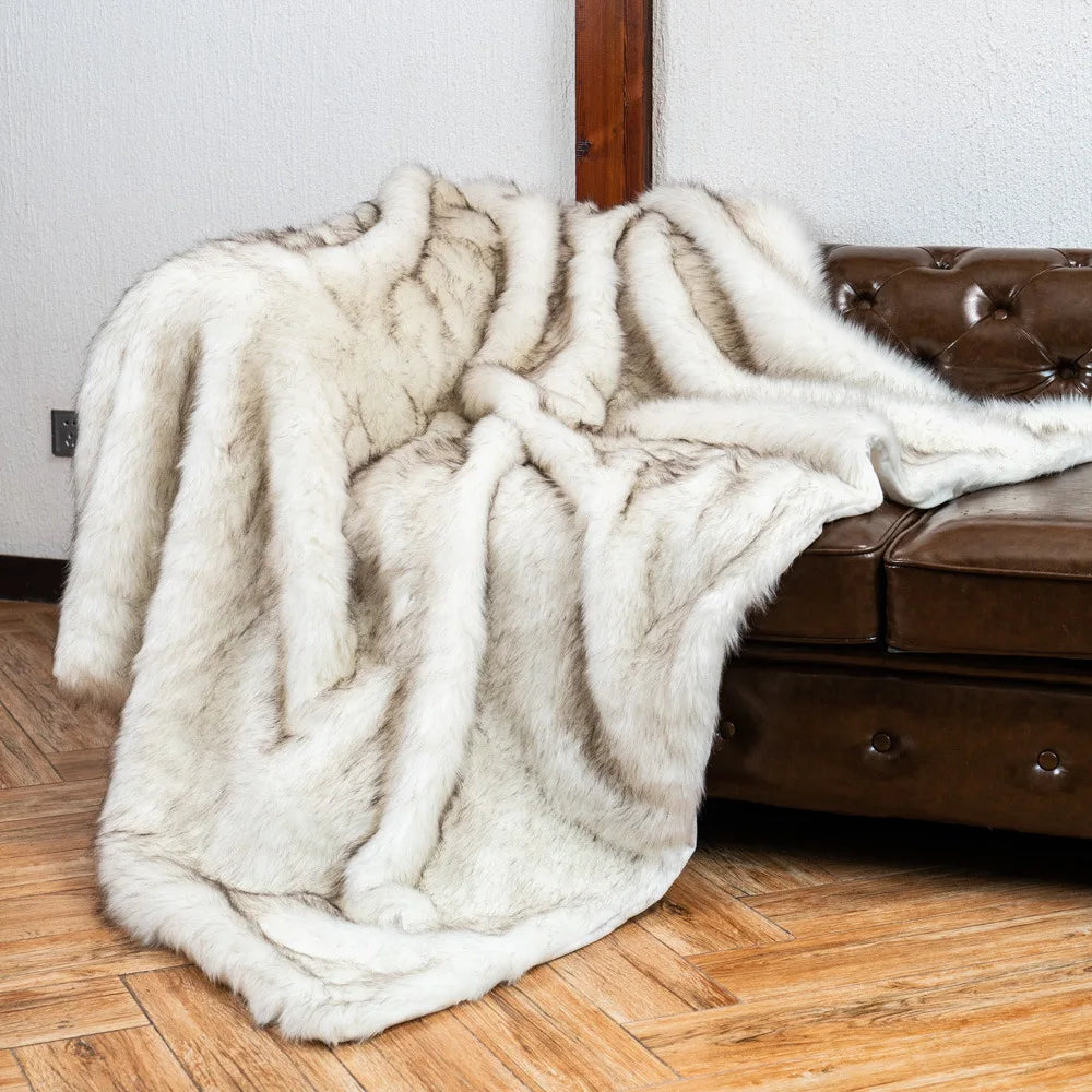 Luxury Faux Fox Fur Throw Blanket with Ultra Soft Plush Feel and Elegant Home Decor Design