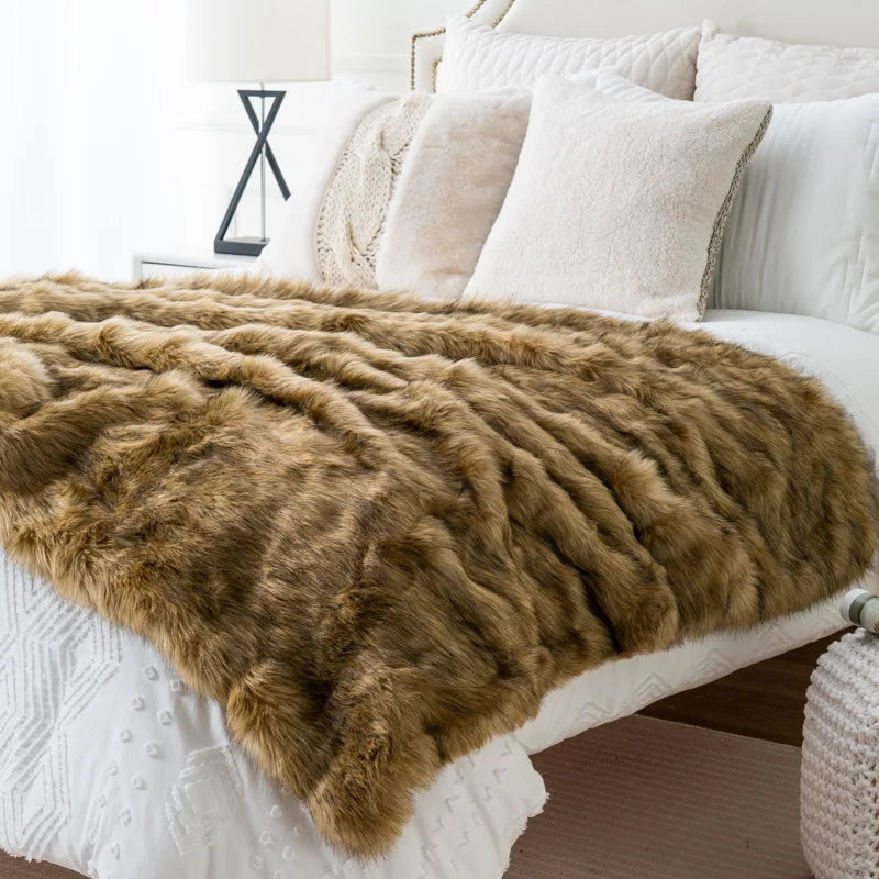 Luxury Faux Fox Fur Throw Blanket with Ultra Soft Plush Feel and Elegant Home Decor Design