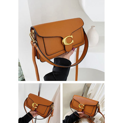 Luxury Vegan Leather Handbag with Gold and Brown Details