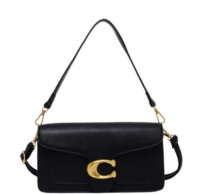 Luxury Vegan Leather Handbag with Gold and Brown Details