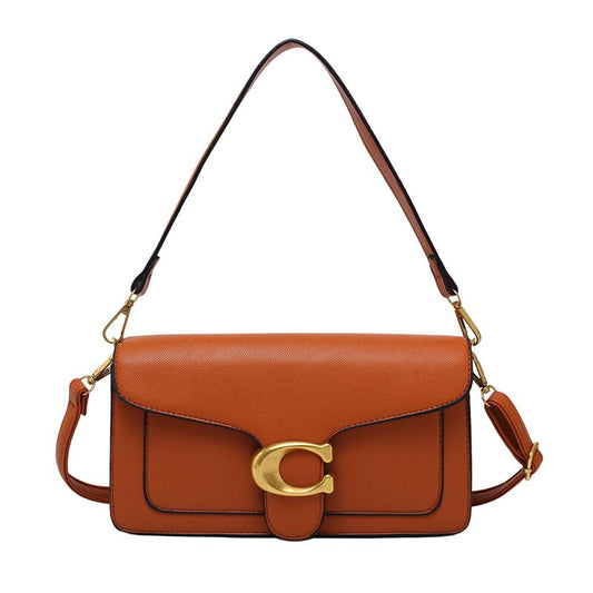 Luxury Vegan Leather Handbag with Gold and Brown Details