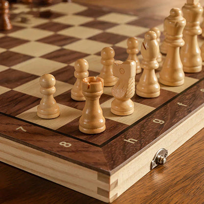 Luxury Wooden Magnetic Chess Set with Foldable Board for Travel and Classic Gameplay