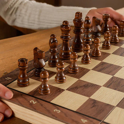 Luxury Wooden Magnetic Chess Set with Foldable Board for Travel and Classic Gameplay