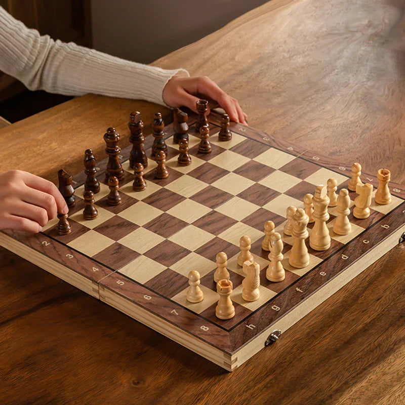 Luxury Wooden Magnetic Chess Set with Foldable Board for Travel and Classic Gameplay