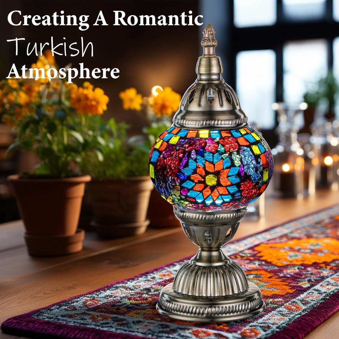 Marrakech Mosaic Glass Table Lamp Handcrafted Bronze Base
