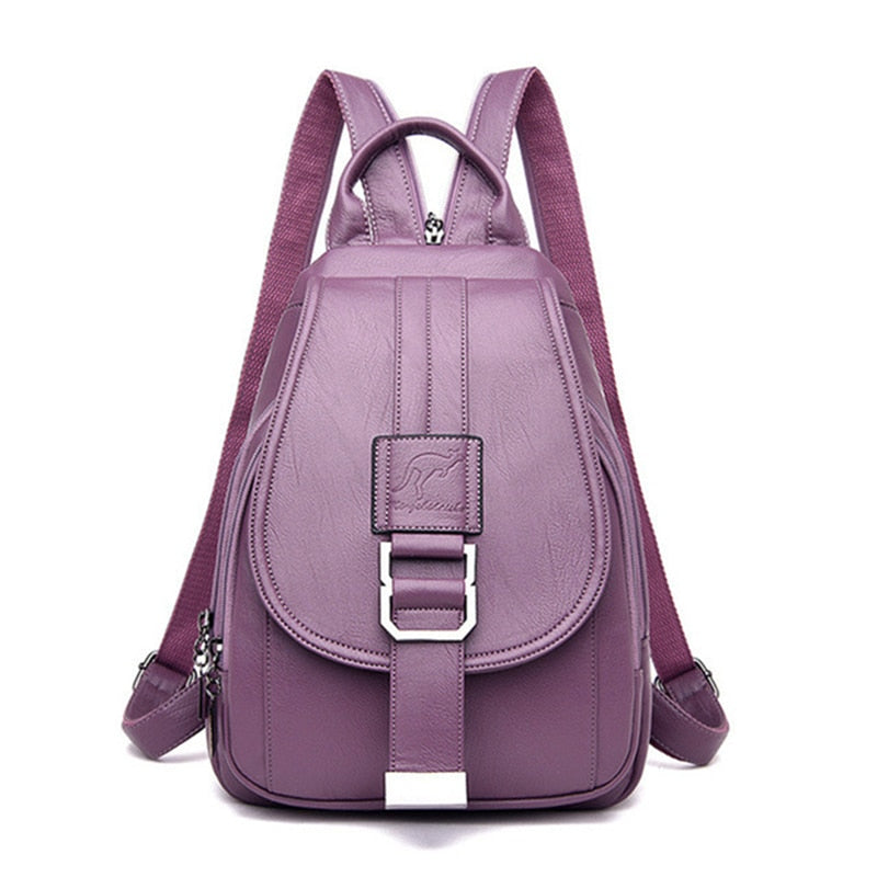 Marzen Genuine Leather Anti Theft Backpack with Soft Sheepskin Design and Secure Back Zipper