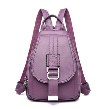 Marzen Genuine Leather Anti Theft Backpack with Soft Sheepskin Design and Secure Back Zipper