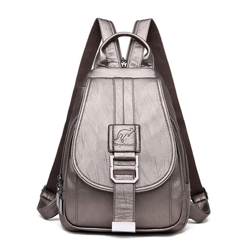 Marzen Genuine Leather Anti Theft Backpack with Soft Sheepskin Design and Secure Back Zipper