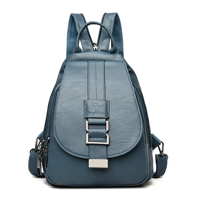 Marzen Genuine Leather Anti Theft Backpack with Soft Sheepskin Design and Secure Back Zipper