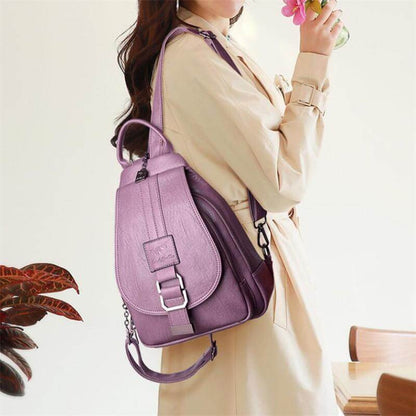 Marzen Genuine Leather Anti Theft Backpack with Soft Sheepskin Design and Secure Back Zipper