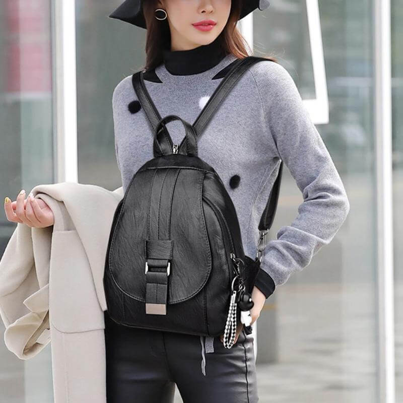 Marzen Genuine Leather Anti Theft Backpack with Soft Sheepskin Design and Secure Back Zipper