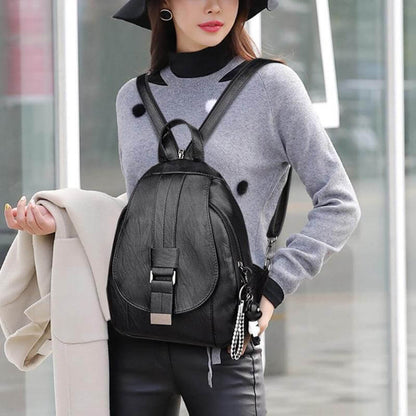 Marzen Genuine Leather Anti Theft Backpack with Soft Sheepskin Design and Secure Back Zipper