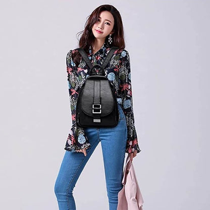 Marzen Genuine Leather Anti Theft Backpack with Soft Sheepskin Design and Secure Back Zipper