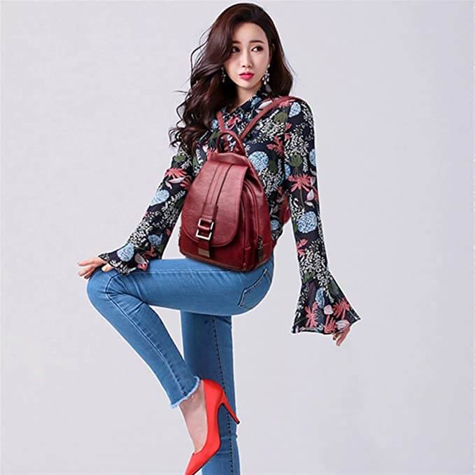 Marzen Genuine Leather Anti Theft Backpack with Soft Sheepskin Design and Secure Back Zipper