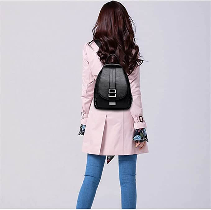 Marzen Genuine Leather Anti Theft Backpack with Soft Sheepskin Design and Secure Back Zipper