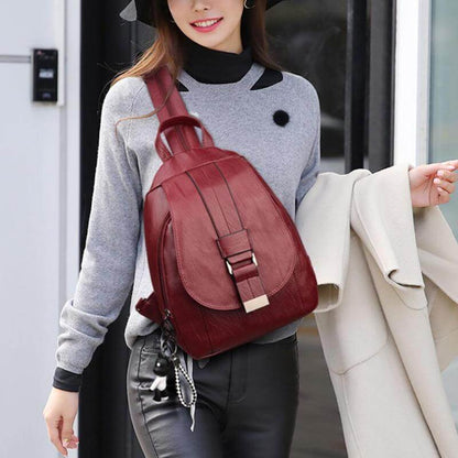 Marzen Genuine Leather Anti Theft Backpack with Soft Sheepskin Design and Secure Back Zipper