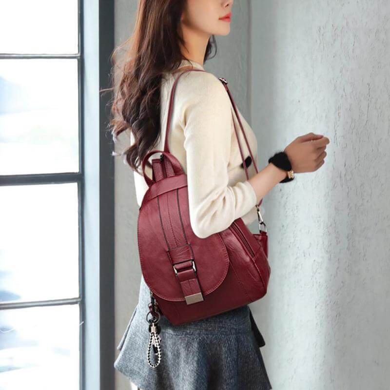Marzen Genuine Leather Anti Theft Backpack with Soft Sheepskin Design and Secure Back Zipper