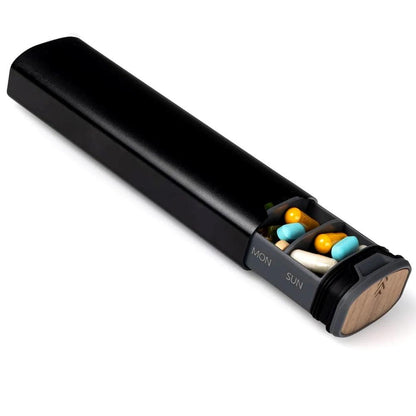 MediEase Weekly Pill Organizer Wooden Aluminum Pill Box