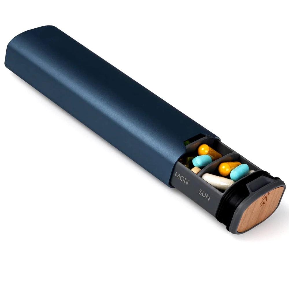 MediEase Weekly Pill Organizer Wooden Aluminum Pill Box