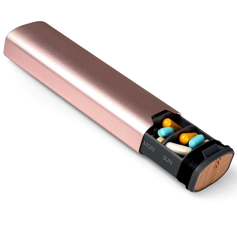 MediEase Weekly Pill Organizer Wooden Aluminum Pill Box