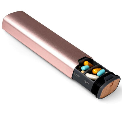 MediEase Weekly Pill Organizer Wooden Aluminum Pill Box