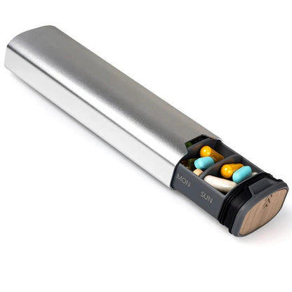 MediEase Weekly Pill Organizer Wooden Aluminum Pill Box