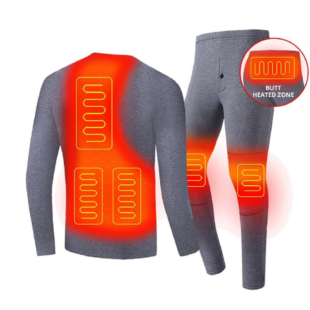 Ropa interior térmica eléctrica larga para hombre, con alimentación USB, costuras planas y diseño base para el invierno