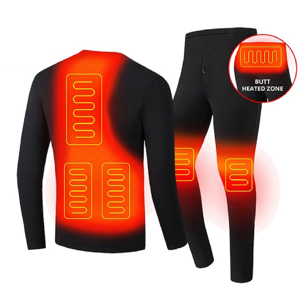 Ropa interior térmica eléctrica larga para hombre, con alimentación USB, costuras planas y diseño base para el invierno