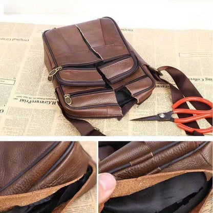 Men's Genuine Leather Shoulder Bag Cowhide Crossbody Adjustable Strap