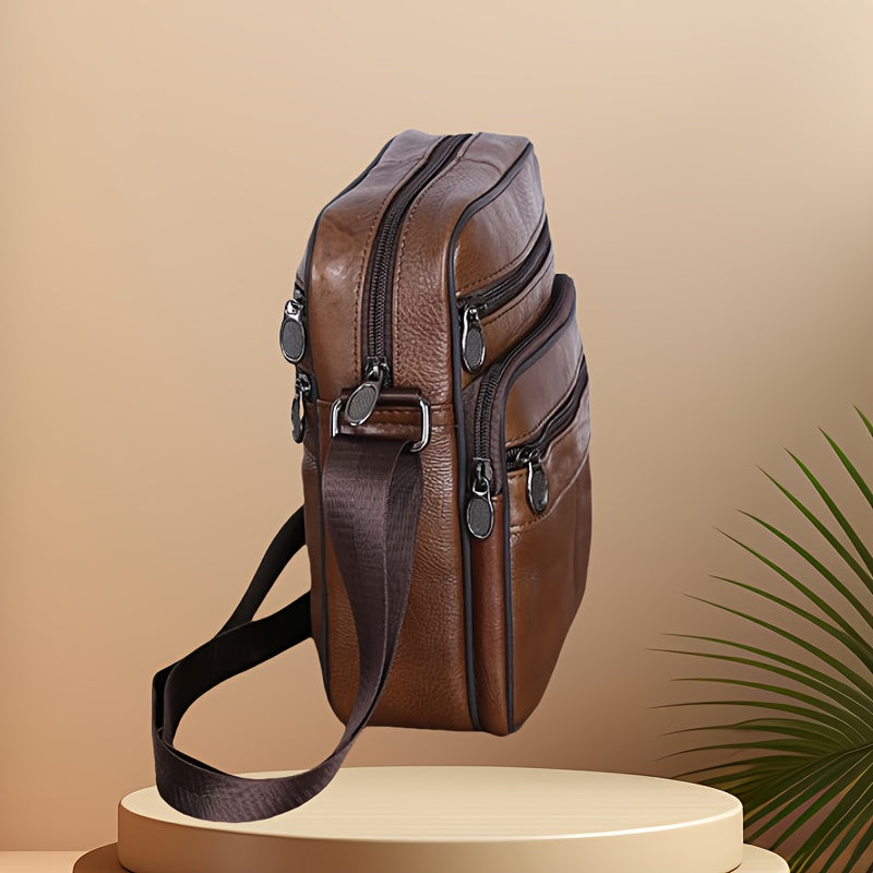 Men's Genuine Leather Shoulder Bag Cowhide Crossbody Adjustable Strap