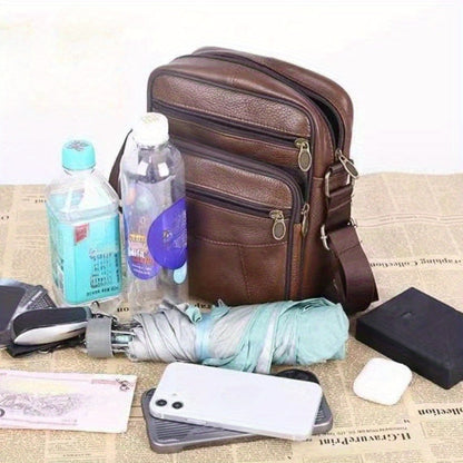 Men's Genuine Leather Shoulder Bag Cowhide Crossbody Adjustable Strap