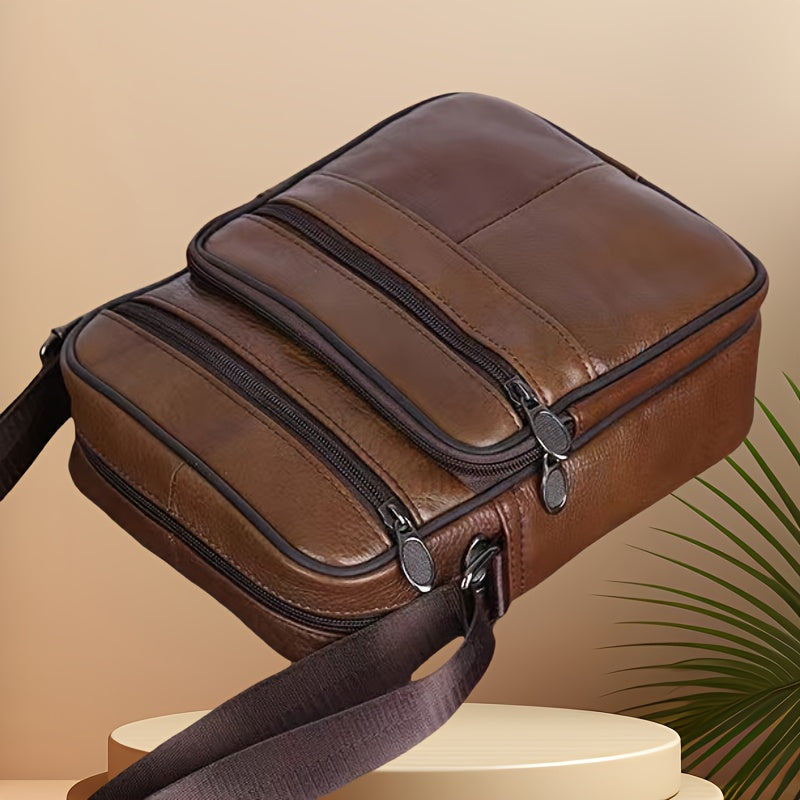 Men's Genuine Leather Shoulder Bag Cowhide Crossbody Adjustable Strap