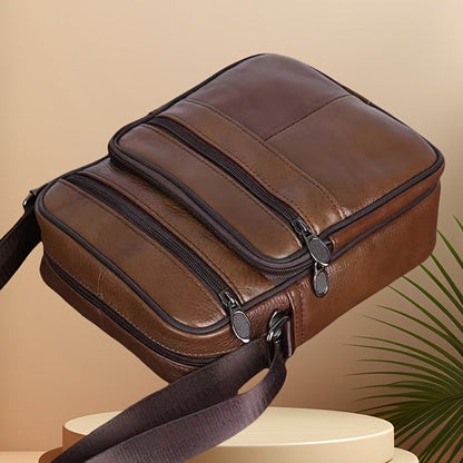 Men's Genuine Leather Shoulder Bag Cowhide Crossbody Adjustable Strap