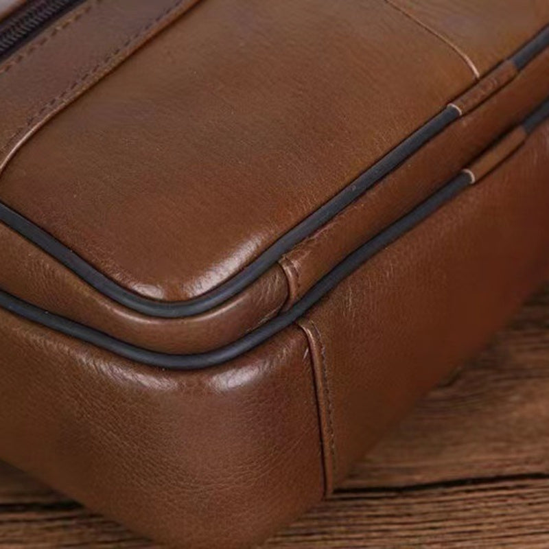 Men's Genuine Leather Shoulder Bag Cowhide Crossbody Adjustable Strap