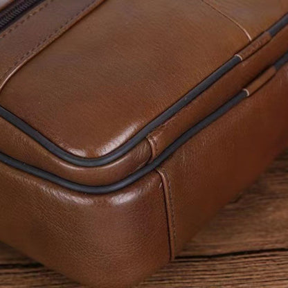 Men's Genuine Leather Shoulder Bag Cowhide Crossbody Adjustable Strap