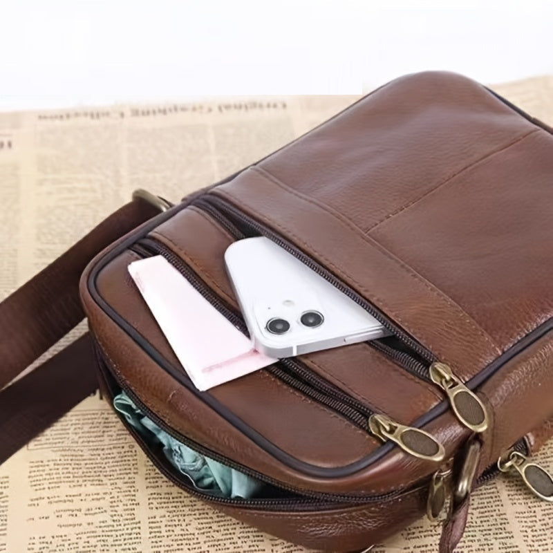 Men's Genuine Leather Shoulder Bag Cowhide Crossbody Adjustable Strap