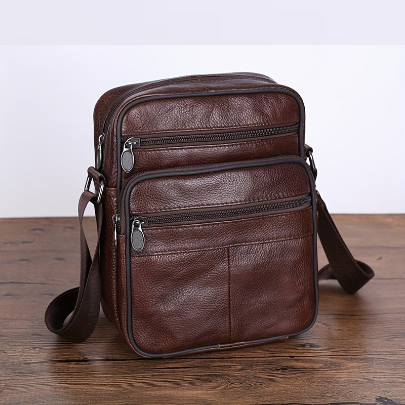 Men's Genuine Leather Shoulder Bag Cowhide Crossbody Adjustable Strap