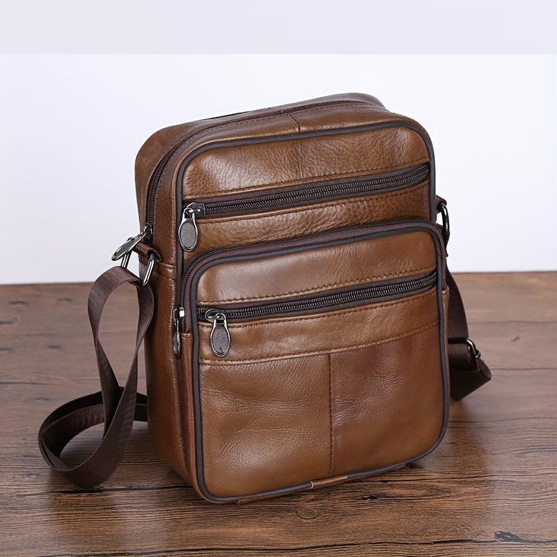 Men's Genuine Leather Shoulder Bag Cowhide Crossbody Adjustable Strap