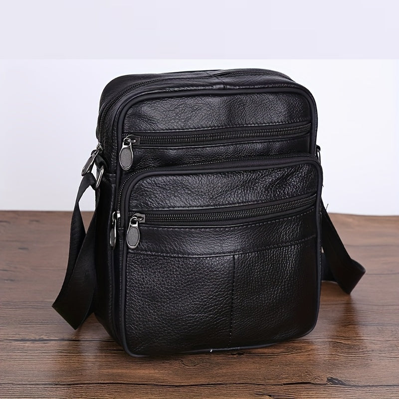 Men's Genuine Leather Shoulder Bag Cowhide Crossbody Adjustable Strap