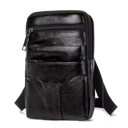 Mens Genuine Leather Waist Bag Crossbody Phone Holder with Multiple Zip Compartments
