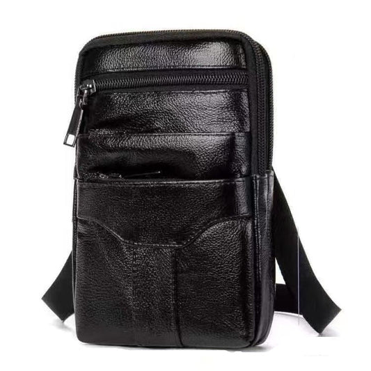 Mens Genuine Leather Waist Bag Crossbody Phone Holder with Multiple Zip Compartments