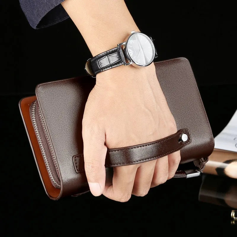 Men’s Leather Clutch Wallet Spacious Organizer Bag