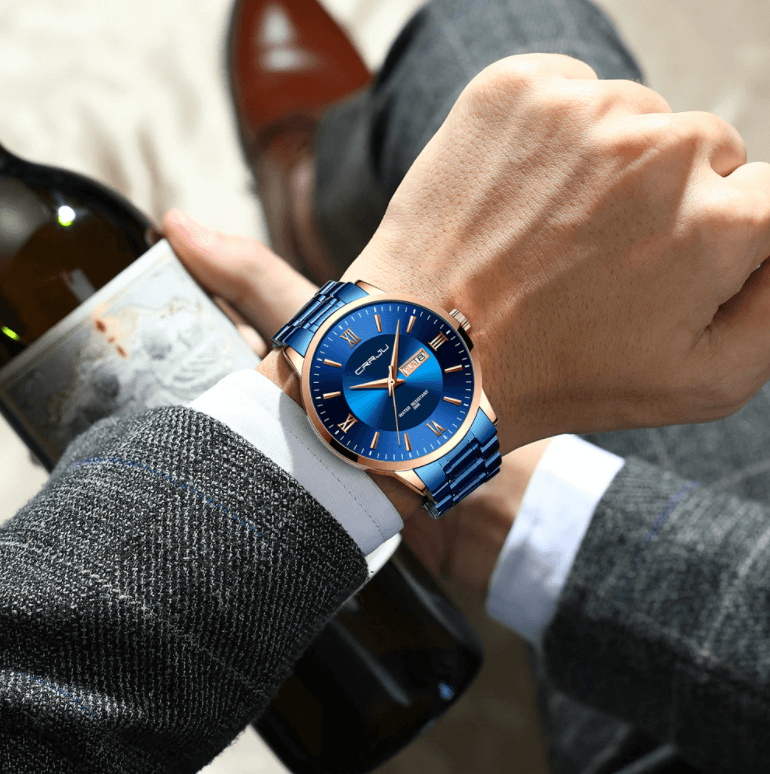 Men’s Luxury Waterproof Chronograph Watch with Stainless Steel Strap