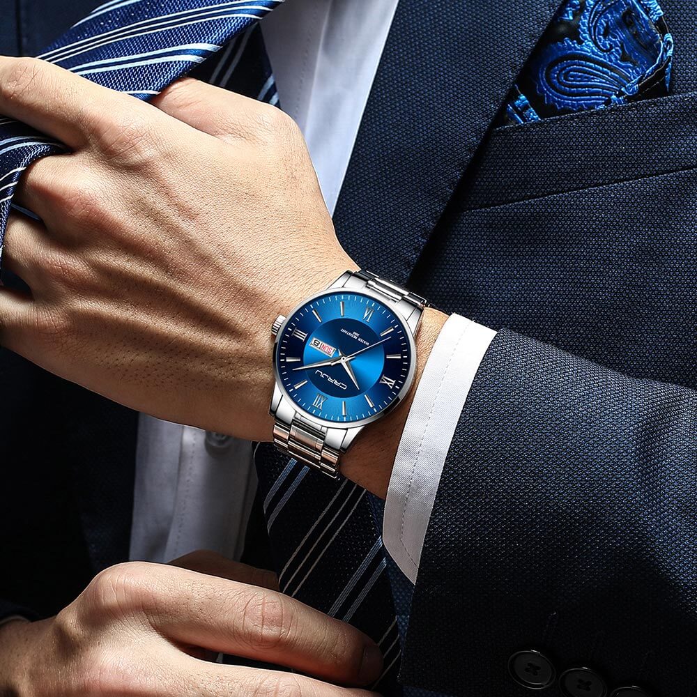 Men’s Luxury Waterproof Chronograph Watch with Stainless Steel Strap