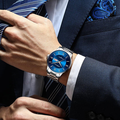 Men’s Luxury Waterproof Chronograph Watch with Stainless Steel Strap