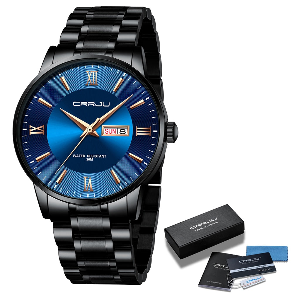 Men’s Luxury Waterproof Chronograph Watch with Stainless Steel Strap